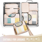 8 Set Packing Cubes for Luggage,Suitcase Organizer in 4 Sizes with Hanging Toiletry Bag and Large Laundry Bag, Carry-On Luggage with Accessories Bag, Cream