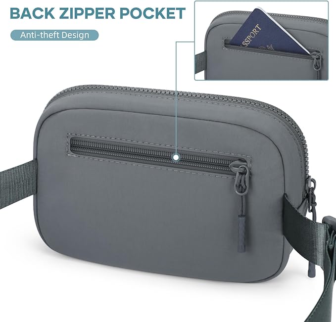 Fanny Pack for Women Men, Waterproof Belt Bag with Adjustable Strap & Back Anti-Theft Zipper Pocket, Lightweight Crossbody Bag for Travel, Workout, Running (8.Grey upgrade)