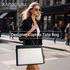 RAINSMORE Laptop Bag for Women 15.6 Inch PU Vegan Leather Work Tote Bag Waterproof Womens Briefcase Designer Computer Bag for Office Teacher College Travel Large Tote Purse Professional Purple & Beige
