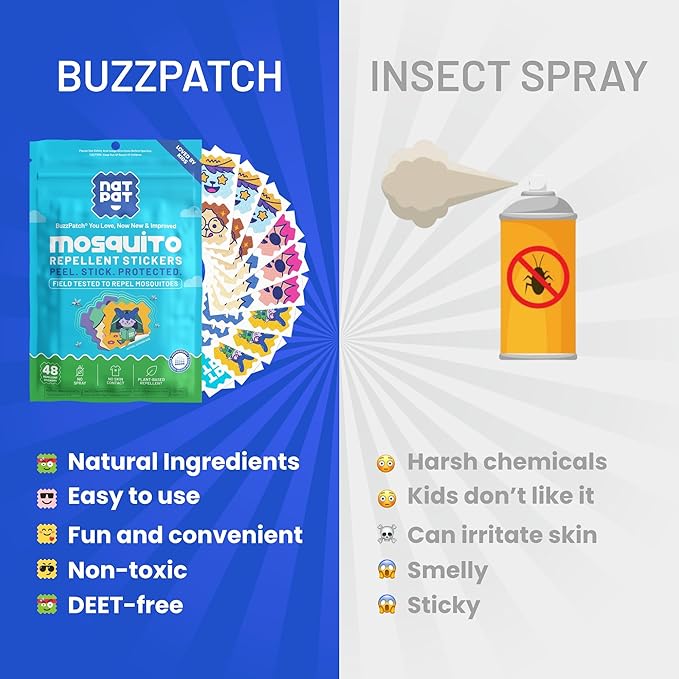 NATPAT Buzz Patch Mosquito Patch Stickers for Kids - Plant Based Ingredients, Non-Toxic - The Original All Natural Citronella Essential Oil Insect Patch, DEET Free, for Toddlers, Kids (48 Pack)