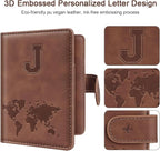 Passport Holder Wallet Cover Personalized Letter A-Z Travel Wallet RFID Blocking Passport Cover Wallet Case for Travel Passport Book Holders for Women and Men, Brown-J