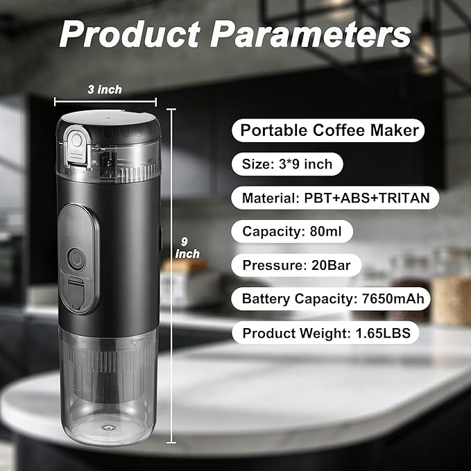 Portable Electric Espresso Machine Travel Coffee Maker 20 bar Mini Espresso Self-Heating Car Coffee Maker Compatible with Ground Coffee & NS Capsule for Camping RV Hiking Offic, Black
