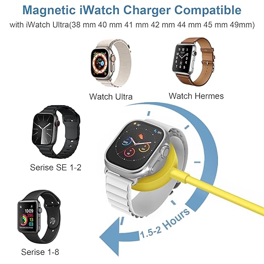 Fast Charger for Apple Watch Charger, 3.2FT Wireless Fast Charging Cord with Wall Chargers Plug Block Compatible with Apples Watchs Series 10/9/8/7/SE/6/5/4/3/2/1（Yellow）