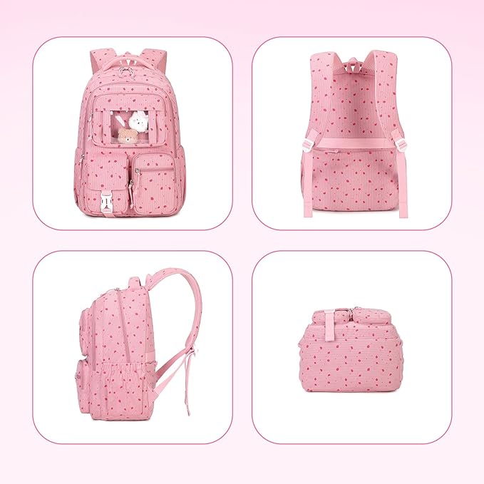 PIG PIG GIRL Corduroy Backpack Kids Backpack for Girls School Bags for Middle School Students Book Bag for Elementary Primary Kawaii Ita Backpack, Pink Strawberry