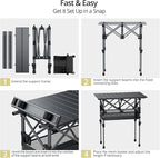 Anbte 2ft Small Roll Up Camping Table, 2 Adjustable Height Aluminum Portable Camping Table with Storage Net & Bag, Lightweight Waterproof Folding Table for Indoor Outdoor BBQ Picnic, 25” X 16”, Black