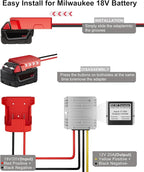 18V to 12V Step Down Converter Aadpter Compatible with Milwaukee M18 Batteries, DC 12 Voltage Battery Power Adapter, Automatic Buck Converter Regulator with Fuse for Golf Cart