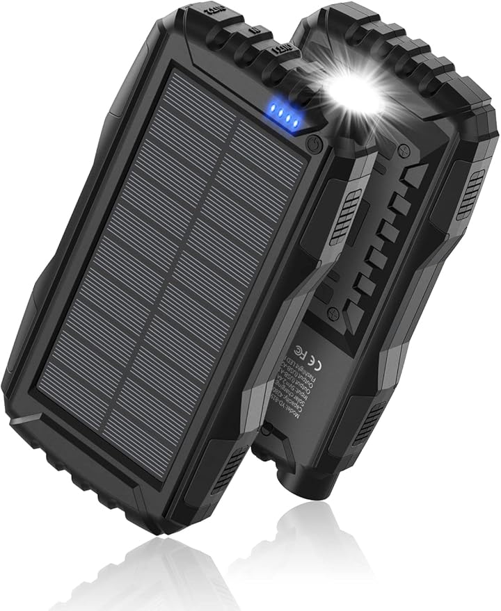 Mregb Solar Charger Power Bank 42800mAh, Portable Charger, Solar Power Bank,External Battery Pack 5V3.1A Qc 3.0 Fast Charger Built-in Super Bright Flashlight (Black)
