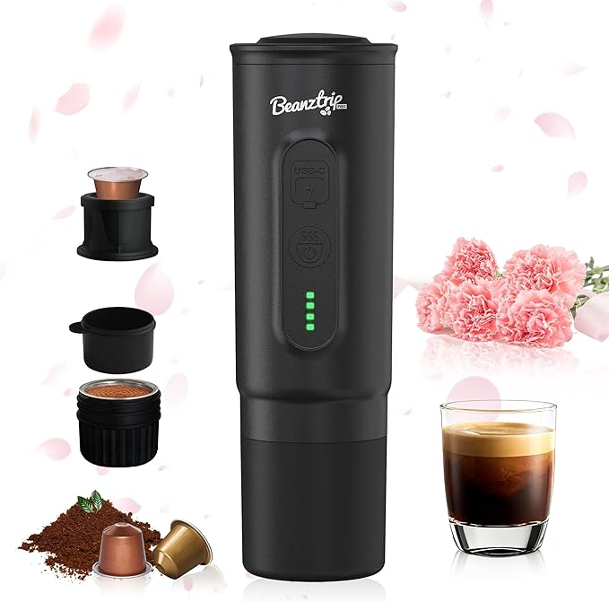 H02PRO Travel Coffee Maker, Portable Espresso Machine for Camping, 20 Bar Mini Coffee Maker Compatible with NS Capsule & Ground Coffee, Battery Operated Self-heating Car Coffee Machines for Travel