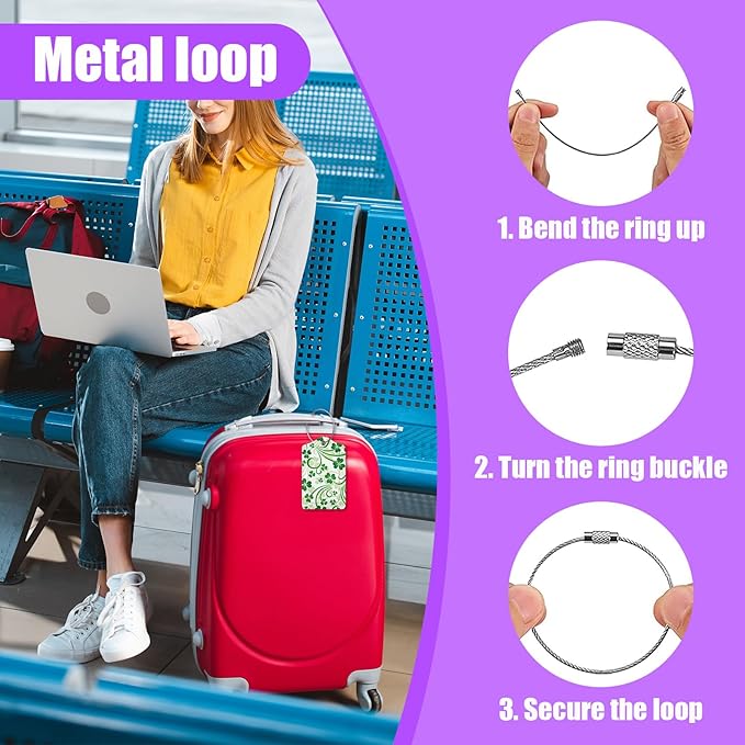 3 Pack St. Patrick's Day Shamrock Luggage Tags for Suitcase Lucky Clovers PU Leather Travel Luggage Tag Privacy Cover ID Label for Women Men Baggage Backpack Handbag School Bag