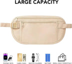 Money Belt for Travel with Anti-Theft RFID Blocking Cards Cover, Phone Wrist Strap, Passport Holder, Slim Waist Wallet Men Women, Money Pouch under Clothes for Travel, Running, Hiking, Beige