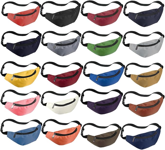 Saintrygo 20 Pcs Neon Fanny Pack Bulk, 90s 80s Fanny Pack Adjustable Waist Bags, Vintage Bag, Oxford Cloth for Workout Traveling Running Bachelor Party Favors Women Men(Dark Color)