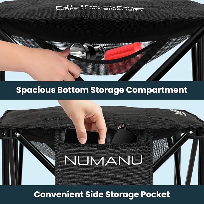NUMANU Oversized Padded Camping Stool for Adults, Thick Padded 18.5" Heavy Duty Outdoor Camp Chairs with Anti-Slip Feet & Carry Bag, Folding Ottoman Foot Rest for Travel, Max 500lbs