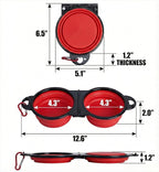 Collapsible Dog Bowls with Carabiner, Double Portable Travel Pet Bowls for Food and Water, Foldable Silicone Dog Bowl for Walking, Hiking, Camping, Small Medium Dogs and Cats,Red