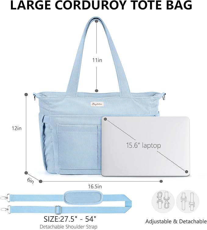 Bagstellar Corduroy Tote Bag for Women, 17 Pockets Laptop Work Tote Bag Lightweight Teacher Nurse Bible Bag for School Travel | with 40oz Cup Holder, Multi Compartment, Zipper Crossbody Bag, College Shoulder Bag, Daily Purse w/ Strap, Ideal Gift for Women