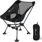 MOON LENCE Portable Camping Chair，Lightweight Backpacking Hiking Chairs,Compact,Foldable,with Anti-Sinking Large Feet for Beach,330 lbs Capacity (Black, Standard)