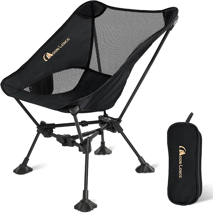 MOON LENCE Portable Camping Chair，Lightweight Backpacking Hiking Chairs,Compact,Foldable,with Anti-Sinking Large Feet for Beach,330 lbs Capacity (Black, Standard)