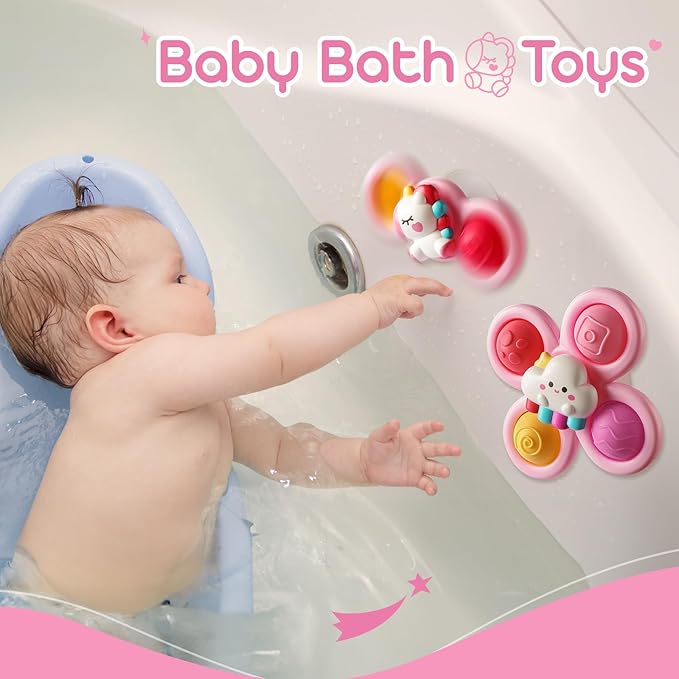 ALASOU 3PCS Pop Suction Cup Spinner Sensory Airplane Travel Toys for 1 Year Old Boy Girl Infant Toddlers|Novelty Spinning Tops 12 18 Months|1 2 Year Old Boy Birthday Gift|Baby Bath Toy Kids Ages 1-3