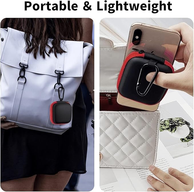 Square Earbud Case Portable EVA Carrying Case Storage Bag Tech Pouch Cell Phone Accessories Organizer with Carabiner for Earphone, Earbud, Earpieces, SD Memory Card, Camera Chips, Red