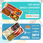 Small Snack Containers for Kids Toddlers - 3 Compartments (Set of 2) - Leak-Proof Reusable Boxes with Lids - BPA-Free Plastic Mini Bento Lunch Box - Holds 2 Cups Capacity (Pastel Blue+Teal Sparkle)