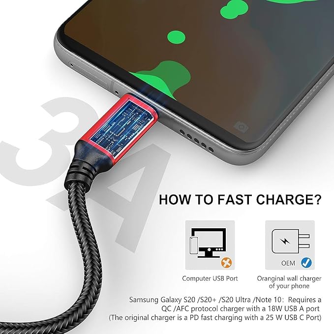 SMALLElectric Short USB Type-C Cable 5pack 12inch Fast Charging 3A Rapid Charger Quick Cord, Braided Type C to A Cable for Galaxy S10 20 9 8 Plus a10e,Note 10 9 8,LG V50 V40 G8 G7(1foot, Red)