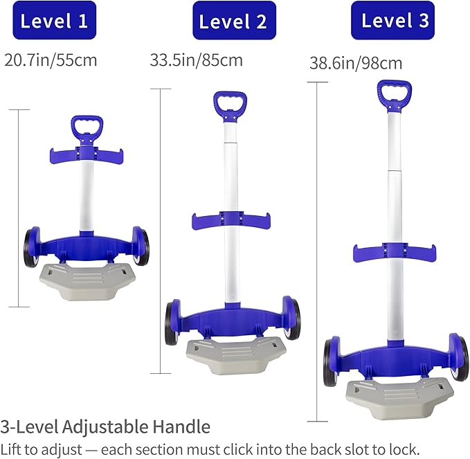 Rolling Backpack Cart for Travel, Commuting & Daily Use, Foldable Aluminum Trolley with Adjustable Handle, Lightweight All-Terrain Backpack Carrier – Royal Blue, Quiet Large Wheels