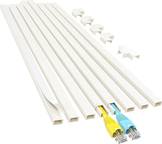 Yecaye Cord Hider, 113in Beige Cord Covers for Wires on Wall, One-Cord Cord Organizer, Easy Install Cable Management Kit, Cable Hider Home Office, W0.59in H0.4in, Beige
