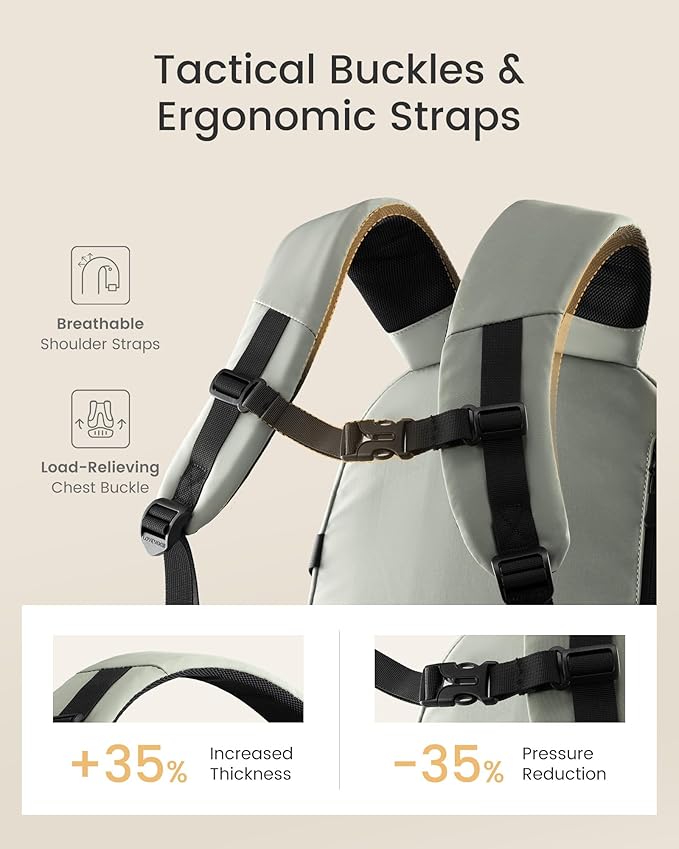 LOVEVOOK Laptop Backpack Women/Men with 40oz Cup Holder Buckle Strap, 15.6 Inch Tech-Ready Work Backpack, TSA-compliant for Travel & College with Versatile Mesh Pocket, Sage Green