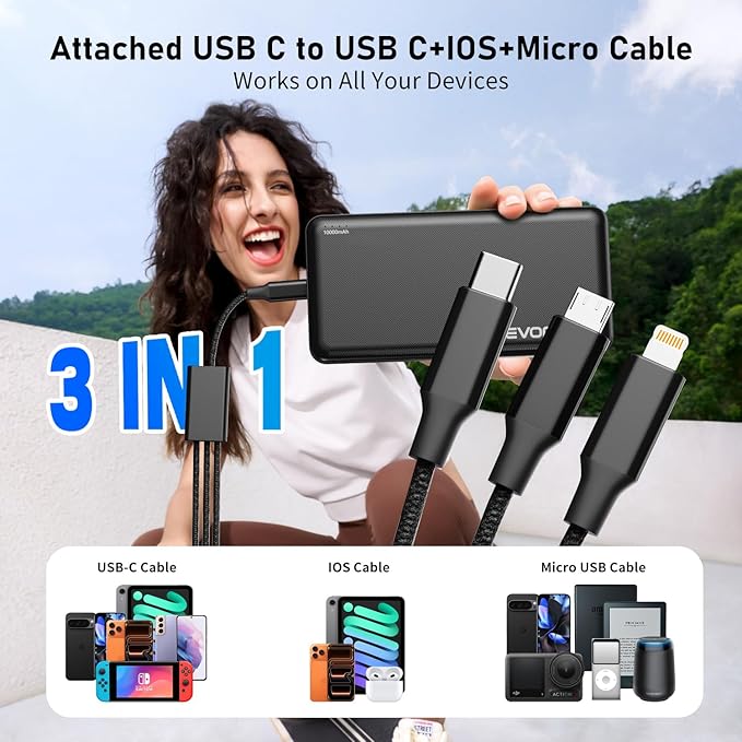 Portable Charger Power Bank 10000mAh, USB C in&Out Fast Charging Battery Pack Portable Phone Charger Quick Charge for iPhone 15/14/13/12, Galaxy S23/22, Pixel Heated Vest and etc (Black)