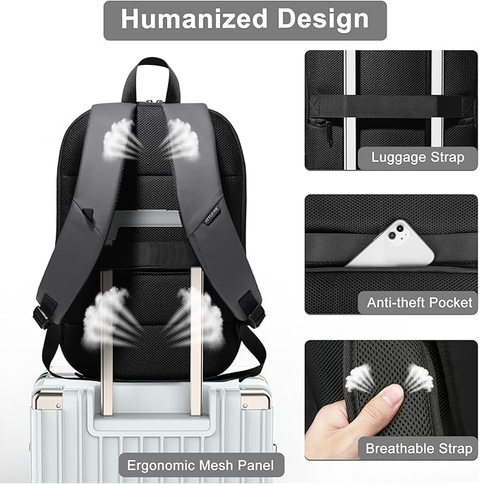 hk Business Backpack for Men 17 Inch,Slim & Expandable Waterproof Travel Laptop Backpack with USB Charger Port (Dark Grey)
