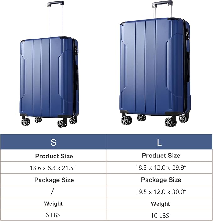 2 Piece Luggage Set, Hardside Suitcase with Spinner Wheels, TSA Lock & Expandable Hard Shell, Carry on and Checked Luggage for Travel, Maletas de Viaje for Men & Women (Blue, 20+28Inch)