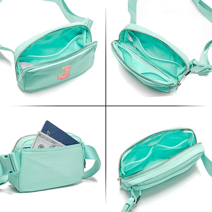 Gitus Belt Bag Fanny Pack Crossbody Bags with Initial Letter Patch Cute Stuff Birthday Gifts for Teenager Girls Trendy Preppy Stuff for Teen Girls Cool Stuff for Teens (Mint Green-J)