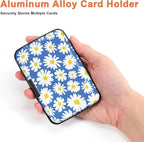 Mayski Credit Card Holder, RFID Blocking, Aluminum Alloy Hard Case, Small Mini Business Metal Wallet for Women Men, Daisy