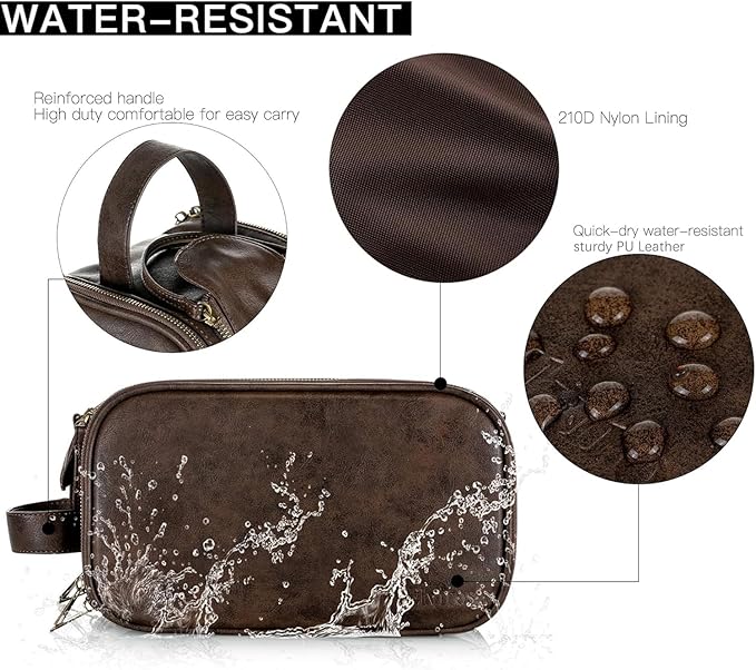 Elviros Toiletry Bag for Men, Large Travel Shaving Dopp Kit Water-resistant Bathroom Toiletries Organizer PU Leather Cosmetic Bags Fathers Day Gift (Medium, Chocolate)