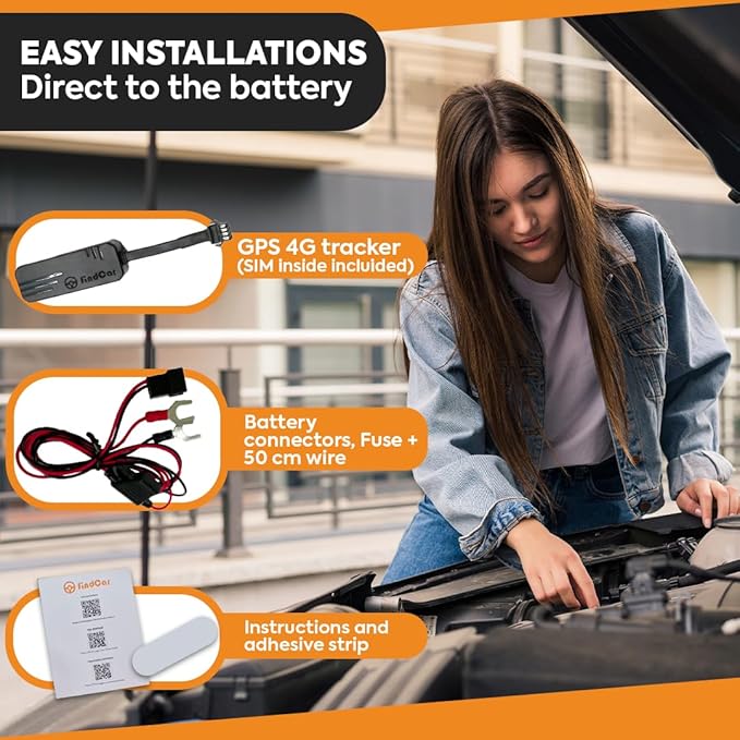 4G-Tracker - GPS Tracker for Vehicles: Car, Motorcycle and Truck | Direct Battery Connection and Built-in SIM | Vehicle Tracking with App, Anti-Theft, Speed Alert | Low-Cost Subscription Plans