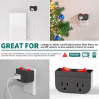 3Pack - POWAWINI Grounded Outlet with Double On Off Switch, Two Port Electrical Outlet Plug Switch, Wall Tap Adapter with Daul Red Indicator, 1875W,15A, ETL Listed (Black)