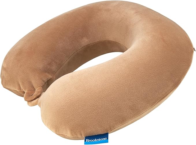 Brookstone Travel Neck Pillow - Lightweight U-Shaped Memory Foam Travel Pillow for Airplane, Car Travels & Sleeping, Khaki