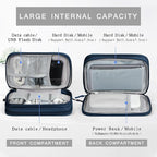 Skycase Electronic Organizer Travel Case - Waterproof Travel Cord Pouches for Organization, Cable Organizer, All-in-One Double Layers Storage Bag for Accessories, Charger, Cable, Navy - Medium