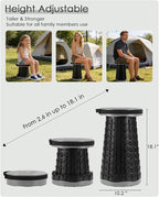 Upgraded Collapsible Stool with Cushion, 800 lbs Heavy Duty Capacity & Lightweight 2.6 lbs, 18-Inch Portable Retractable Folding Stool for Adults, Camping, Fishing, Hiking, BBQ, Travel, Outdoor Events