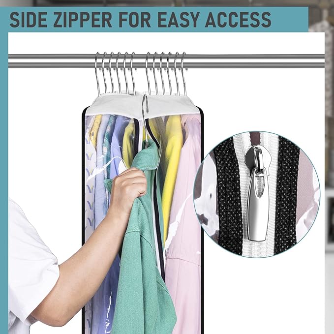 MISSLO 10" Gusseted All Clear Garment Bags for Hanging Clothes 40"+50" Suit Bags for Closet Storage Dresses Protectors for Shirts, Coats, Gowns, 3 Packs