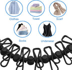 2 Pack Camping Clothesline Portable 12 Clothespins, Black Camping Accessories Travel Clothesline for Outdoor Indoor, Retractable Clothes Line Elastic Clothesline for Camper Hotel Room