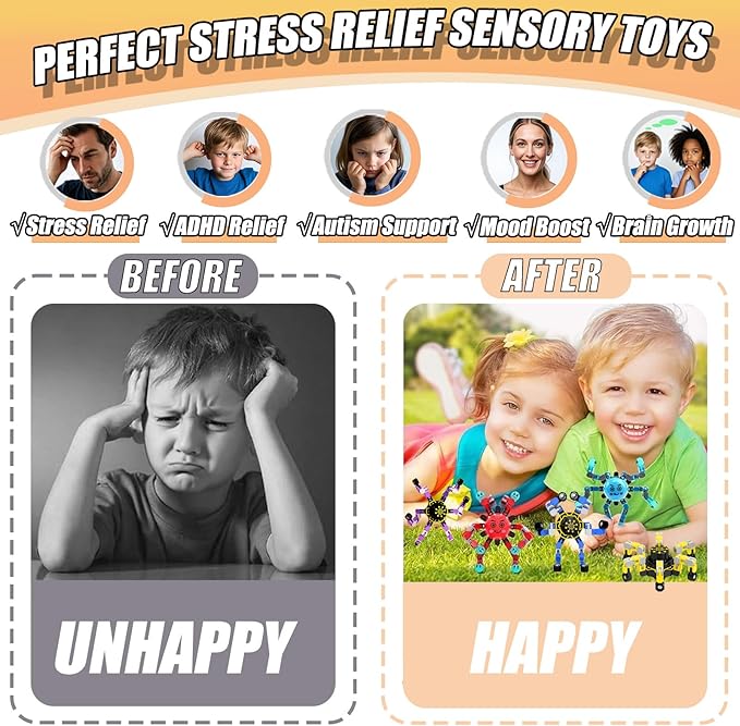 4Pcs Transformable Fidget Spinners for Kids Sensory Fidget Toys Teens Quiet Airplane Road Trip Travel Activities Essential Autism ADHD Easter Basket Stuffers Gifts for Boys Girls Toddlers B