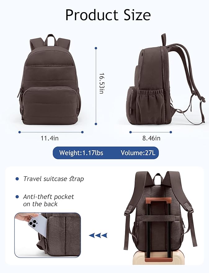 Uselike Travel Backpack for Women, 15.6 Inch Laptop Backpack, Quilted College Bookbag, Cute Work Backpacks, Water Resistant