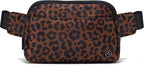 Pander Everywhere Belt Bag for Women, 5 Zipper Pockets Nylon Crossbody Fanny Pack Purse (Midnight Leopard)