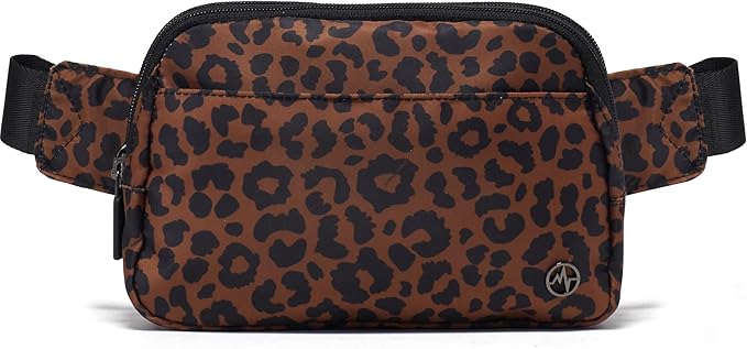 Pander Everywhere Belt Bag for Women, 5 Zipper Pockets Nylon Crossbody Fanny Pack Purse (Midnight Leopard)