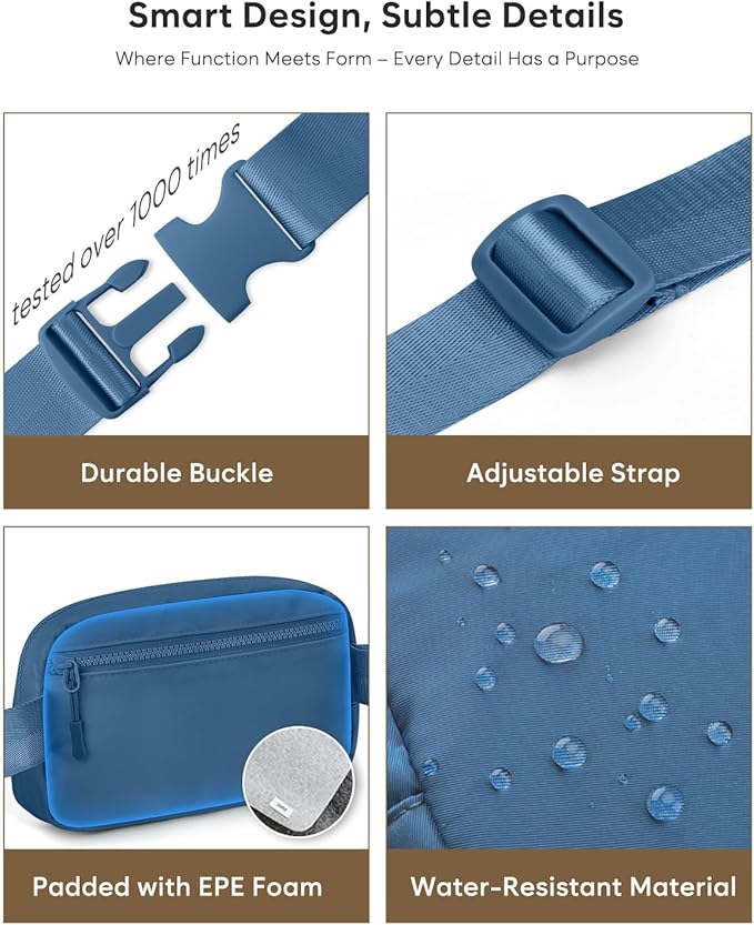 Pritent Fanny Packs for Women Cross Body Bag Waterproof Belt Bag with Adjustable Strap and Zipper Back Pocket Small Crossbody Bags Fashion Waist Packs for Workout Travelling(Navy Blue)