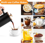 Small French Press Coffee Maker 350ml/12oz, Black Stainless Steel Double-Wall Insulated, Included 2 Extra Filters and 1 Coffee Spoon (1 Cup)