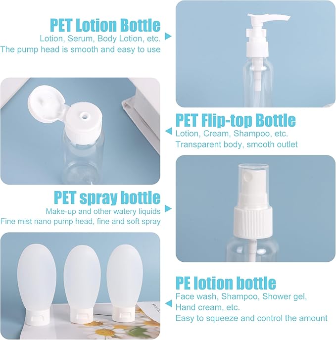 Travel Bottles Set for Toiletries 13Pcs Travel Size Silicone Containers with Labels 60ml Leak Proof Travel Containers for Toiletries Refillable Squeezable Shampoo Conditioner Bottles (White)