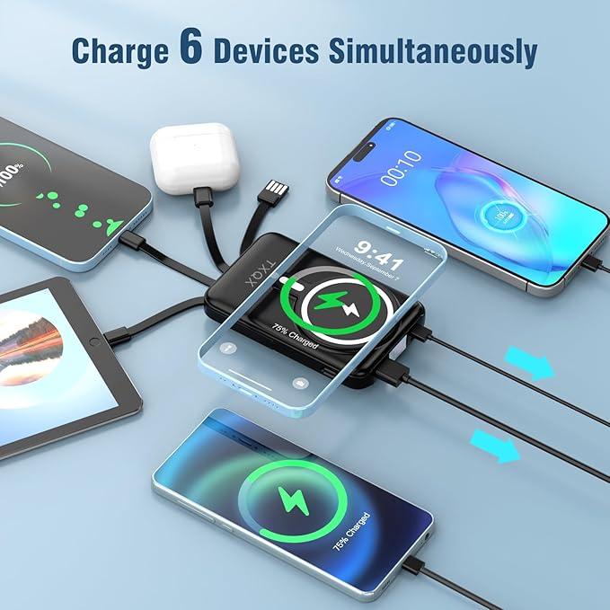 for Magsafe Battery Pack,10000mAh Magnetic Power Bank 22.5W PD Fast Charging with LED Display,Wireless Portable Charger with Built-in Cables and Stand for iPhone 17/16/15/14/13/12/Pro/Pro Max