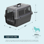 SportPet Airline Compliant Small 24" Travel Dog Kennel - Durable Plastic Airline Pet Carrier (No Wheels) & Food Bowls, Collapsible Indoor/Outdoor Dog Kennel, Dogs up to 21" L & 13" H - Dark Gray