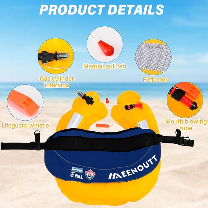 Automatic Inflatable Belt Pack Water Sports Jacket Waist Belt PFD for SUP Paddleboarding Fishing Boating Kayaking（fit 80-330 lbs） (Blue)